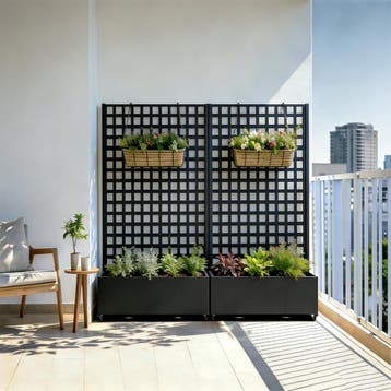 Kamerscherm Toma met plantenbak 190x82x38 cm zwart cas, Tuin en Terras, Verzenden, Nieuw