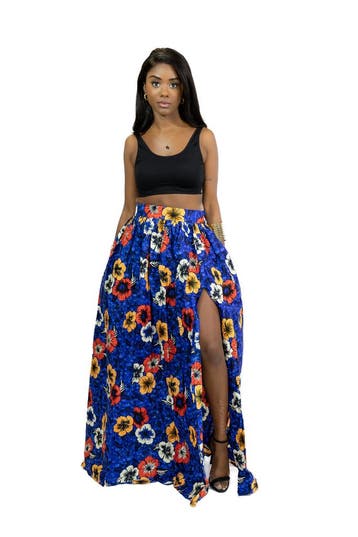 Afrikaanse print maxi rok - Blauwe Flowers - S, Kleding | Dames, Rokken, Ophalen of Verzenden, Nieuw