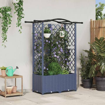vidaXL Verhoogd Bed met Trellis en Dak Grijs 122 x 40 x 138, Verzenden, Nieuw, Minder dan 60 cm, 60 cm of meer