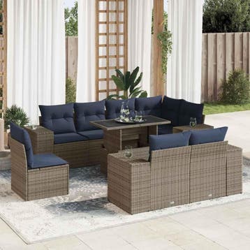 vidaXL 9-delige Loungeset met kussens poly rattan acacia, Verzenden, Nieuw, Loungeset