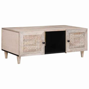vidaXL Salontafel Bleached Wit 100 x 54 x 40 cm Massief, Verzenden, Nieuw, 50 tot 100 cm, Rechthoekig