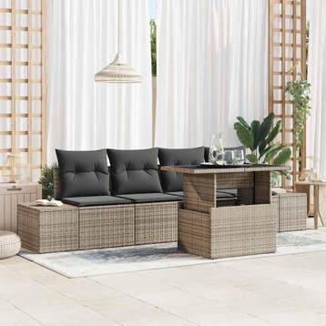 vidaXL Bankstel 5 st Grijs poly rattan, Verzenden, Nieuw, Rotan, 5 zitplaatsen