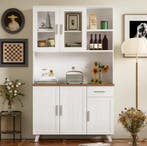 Grote Houten Opbergkast met Glazen Deuren en Lade – 190 cm, Huis en Inrichting, Kasten | Buffetkasten, Verzenden, Nieuw