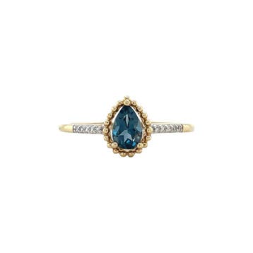 Geelgouden fantasie ring met topaas en diamant 14 krt, Verzenden, Zo goed als nieuw, Goud