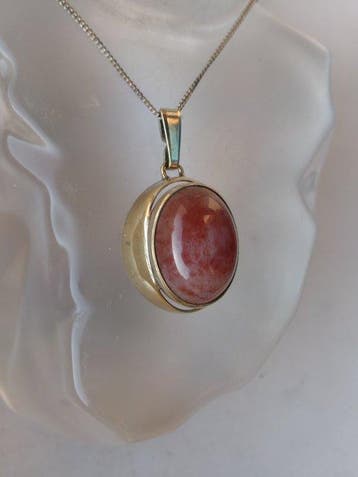 Zilver, Aardbeienkwarts - Ketting met hanger - Art Deco