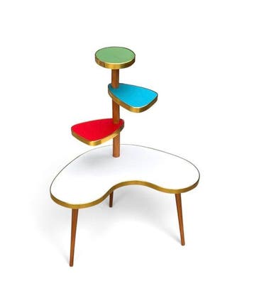 Bijzettafel - Hout, Messing - Een retro plantenstandaard