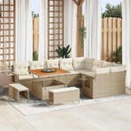 vidaXL Tuinbankenset met kussen 12 pcs Beige en Crème poly, Verzenden, Nieuw, Rotan, 2 zitplaatsen