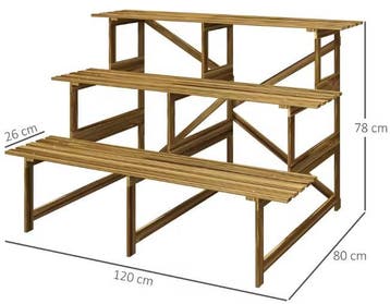 Houten Plantenrek 3 Niveaus - Bloemenstandaard Tuin Balkon, Verzenden, Nieuw