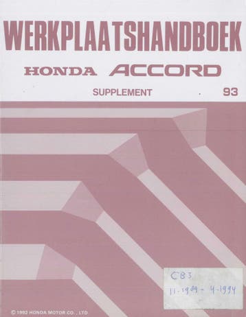 1993 Honda Accord Werkplaatshandboek Supplement, Verzenden