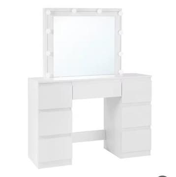 Dames kaptafel met spiegel en LED – 7 ruime lades, wit, Verzenden, Nieuw