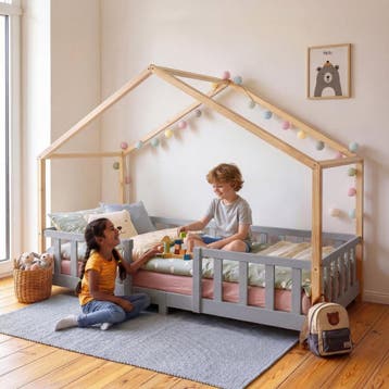 Kinderbed Treviolo huisbed 90x200 cm lichtgrijs en naturel [, Verzenden, Nieuw