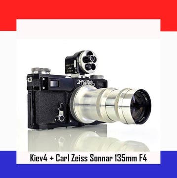 Kiev 4 + Carl Zeiss Sonnar 135mm + 5v zoeker Analoge camera, Nieuw