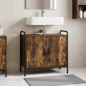 vidaXL Badkamerkast Gerookt eiken 65,5 x 34 x 61 cm Bewerkt, Huis en Inrichting, Verzenden, Nieuw