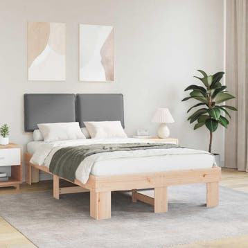 vidaXL Bedframe met Gevoerd Hoofdgedeelte Lichtgrijs 120 x, Verzenden, Nieuw, Twijfelaar, Hout