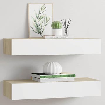 vidaXL Wandladeplanken 2 st eiken en wit 60x23,5x10cm MDF, Verzenden, Nieuw
