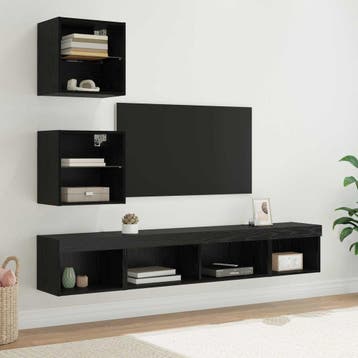 vidaXL TV Wand Eenheden met LED 5 st Zwart Eiken Bewerkt, Minder dan 50 cm, Verzenden, Nieuw, Minder dan 100 cm