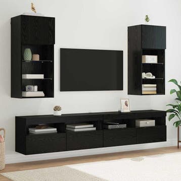 vidaXL Wandgemonteerde TV-kasten 2 st Zwart Eiken Bewerkt, Minder dan 50 cm, Verzenden, Nieuw, Minder dan 100 cm