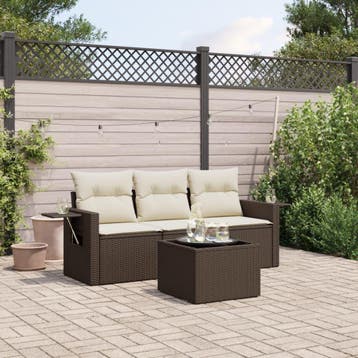 vidaXL 4-delige Loungeset met kussens poly rattan bruin, Verzenden, Nieuw, Loungeset