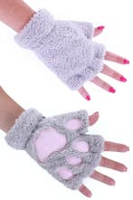 Dierenpoot Vingerloze Handschoenen Grijs Pluche Vingerloos P, Ophalen of Verzenden, Nieuw, Feestartikel, Carnaval