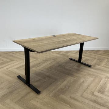 verstelbaar bureau 180x80 cm,  natuur eiken  - zwart, Ophalen of Verzenden, In hoogte verstelbaar, Gebruikt