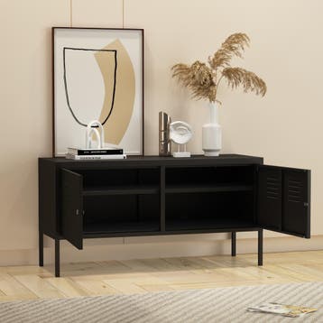 Commode Pyhtää 118x40x60 cm staal zwart mat [en.casa], Verzenden, Nieuw
