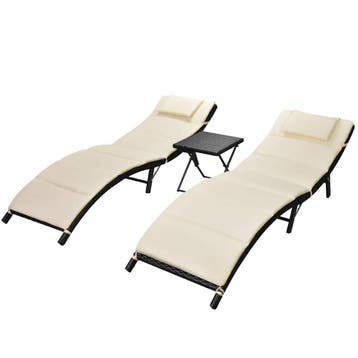 vidaXL Ligbedden inklapbaar 2 st met tafel poly rattan zwart, Verzenden, Nieuw