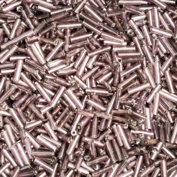 20 gram Bugles staafjes glaskralen lila glans 6mm, Ophalen of Verzenden, Nieuw, Kraal