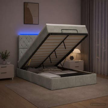 vidaXL Ottoman Bed met Matrassen en LED Lichtgrijs 120 x 190, Verzenden, Nieuw, Twijfelaar, Stof