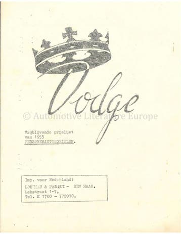 1955 DODGE KINGSWAY BROCHURE NEDERLANDS, Nieuw, Author