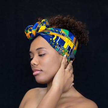 Afrikaanse Blauw / Oranje kente hoofddoek - headwrap, Ophalen of Verzenden, Nieuw