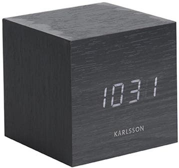 Karlsson Wekker Mini Cube - Zwart fineer, Wit LED - 8x8x8cm, Verzenden, Nieuw