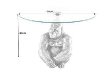 Ronde salontafel WILDLIFE KONG 60cm zilver metaal glazen aap, Ophalen of Verzenden, Nieuw