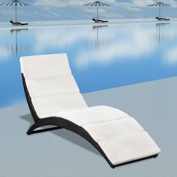 vidaXL Ligbed inklapbaar met kussen poly rattan zwart, Verzenden, Nieuw