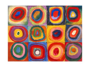 Kunstdruk Wassily Kandinsky - Farbstudie Quadrate 80x60cm, Verzenden, Nieuw