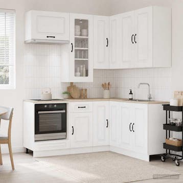 vidaXL Keukenblok KALMAR 8 st Hoogglans Wit Bewerkt hout, Huis en Inrichting, Verzenden, Nieuw, Wit