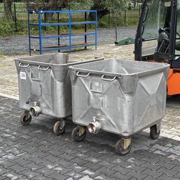 2x Verrijdbare container met vlinderklep | RVS, Nieuw
