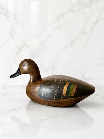 Lokeend - Large Hand-Carved Wooden Gadwall Duck Decoy –, Antiek en Kunst