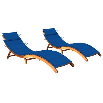 vidaXL Ligbedden 2 st met kussens massief acaciahout, Tuin en Terras, Verzenden, Nieuw