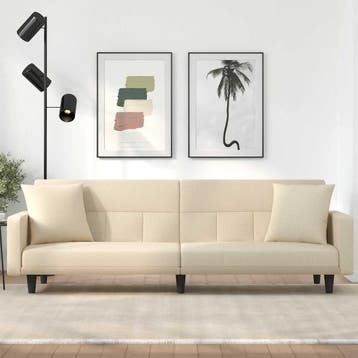 vidaXL Slaapbank met kussens stof crèmekleurig, Verzenden, Nieuw, Stof, Minder dan 150 cm