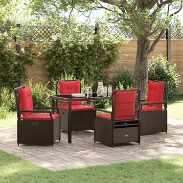 vidaXL Tuin eettafelset 5 pcs Bruin poly rattan, Verzenden, Nieuw, Rotan, 5 zitplaatsen