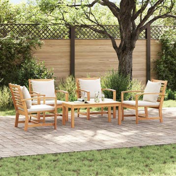 vidaXL Tuinbankenset 5 st Naturel Massief Teakhout, Verzenden, Nieuw, 5 zitplaatsen