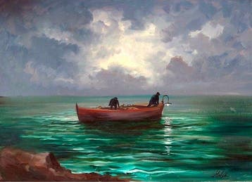 Domenico Selo Seloski (1924-1981) - Pescatori con la lampara, Antiek en Kunst