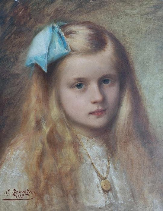 Giuseppe Zanazio (1855 - 1924) - Ritratto di fanciulla, Antiek en Kunst, Kunst | Schilderijen | Klassiek