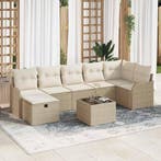 vidaXL Bankstel met kussen met opslag Beige en Crème poly, Verzenden, Nieuw, Rotan, 8 zitplaatsen