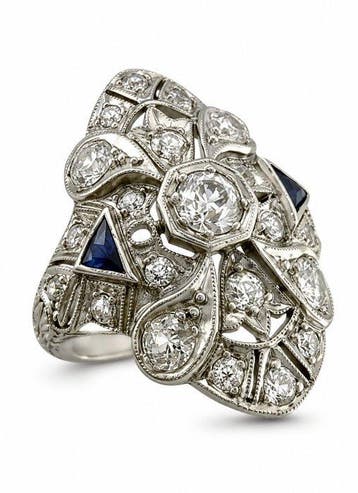 Ring Platina, Exclusieve platina 1,00 ct diamant en saffier, Nieuw