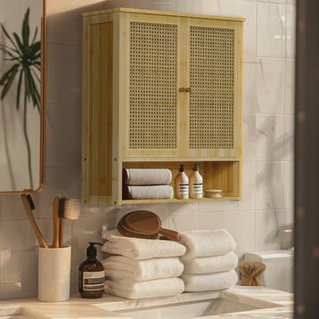 Houten Wandkast met 2 Rotan Deuren - Medicijnkastje en Keuke, Huis en Inrichting, Verzenden, Nieuw