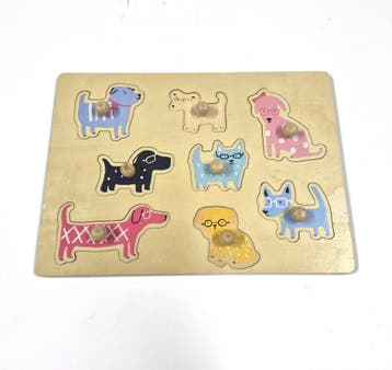 Houten knopjespuzzel honden, Verzenden, Gebruikt