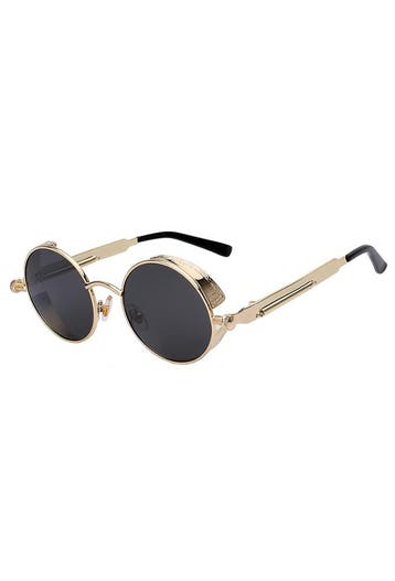 Ronde Zonnebril Steampunk Vintage Goud Montuur Rond Zwarte G, Ophalen of Verzenden, Nieuw, Zwart