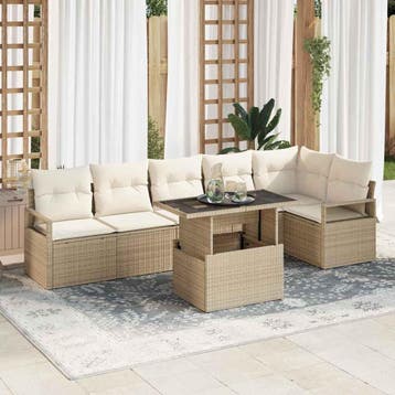 vidaXL Tuin Sofa Set 7 st Beige Poly riet, Verzenden, Nieuw, 7 zitplaatsen
