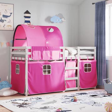 vidaXL Stapelbed met gordijnen 80x200 cm grenenhout roze, Eenpersoons, Verzenden, Nieuw, 80 cm